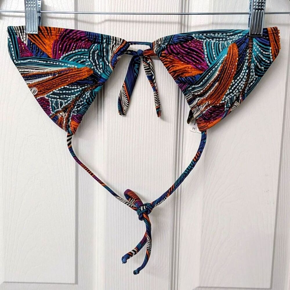 VIX Paula Hermanny Triangle Top Beaded String Bikini Top Summer Vacation SZ M